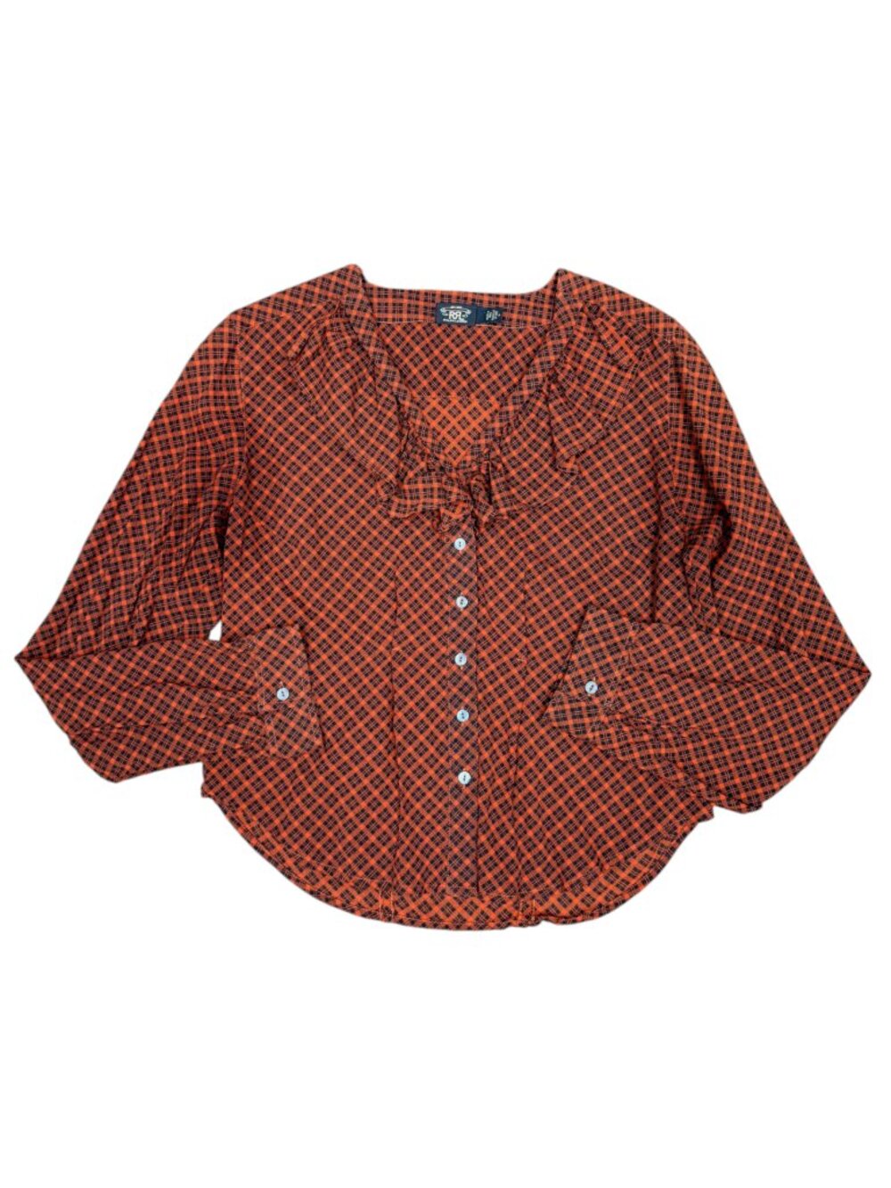 RRL by RALPH LAUREN Women's NEW Double RL Ruffle Plaid Button Down | Size 3